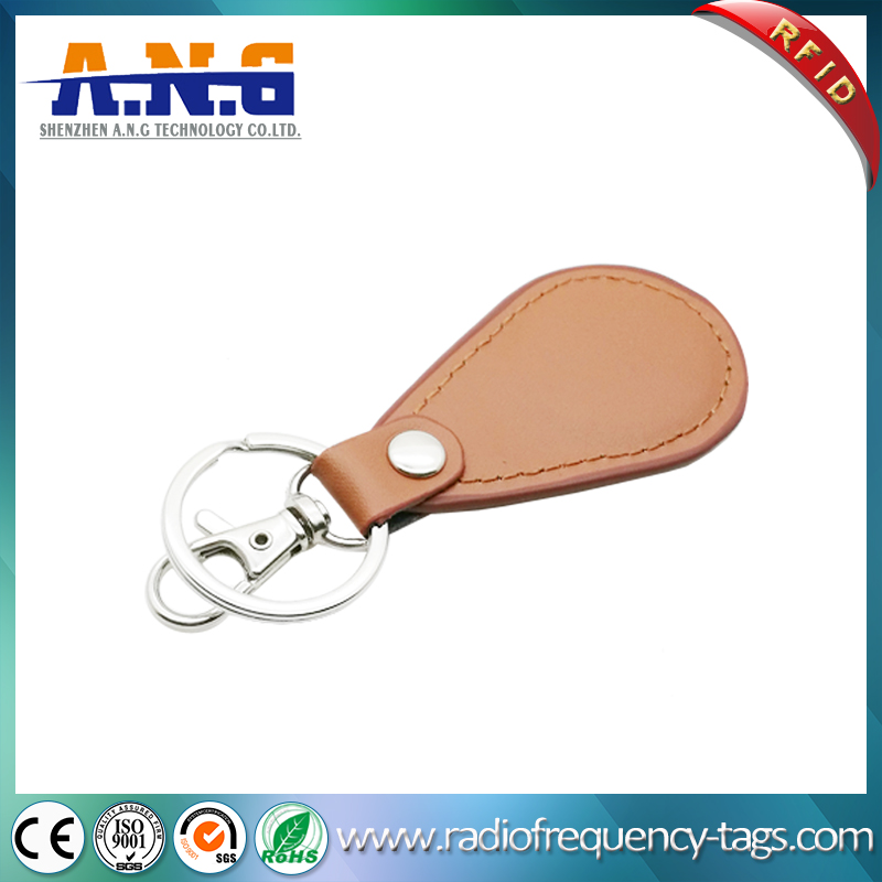 125kHz and 13.56MHz Light Brown Exquisite Leather RFID Key Fob