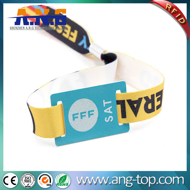 13.56Mhz RFID Woven Fabric Wristband With Customized Logo Printing